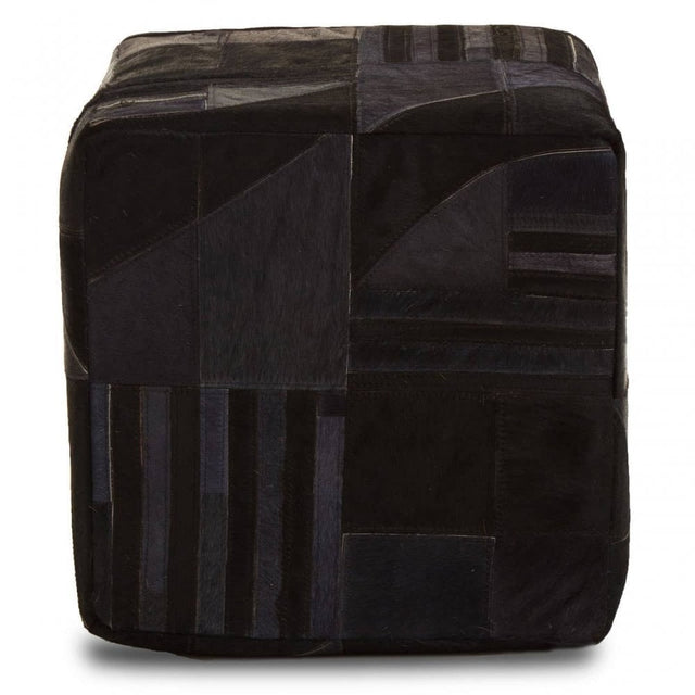 Safira Black And Grey Leather Pouffe