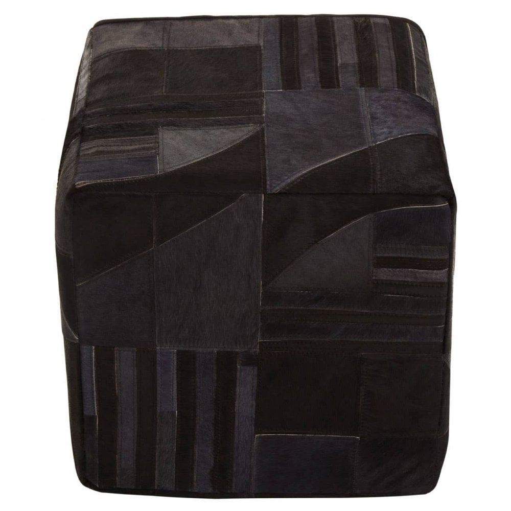 Safira Black And Grey Leather Pouffe
