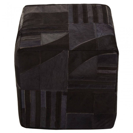 Safira Black And Grey Leather Pouffe