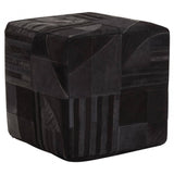 Safira Black And Grey Leather Pouffe