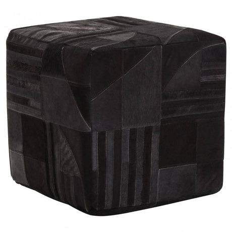 Safira Black And Grey Leather Pouffe