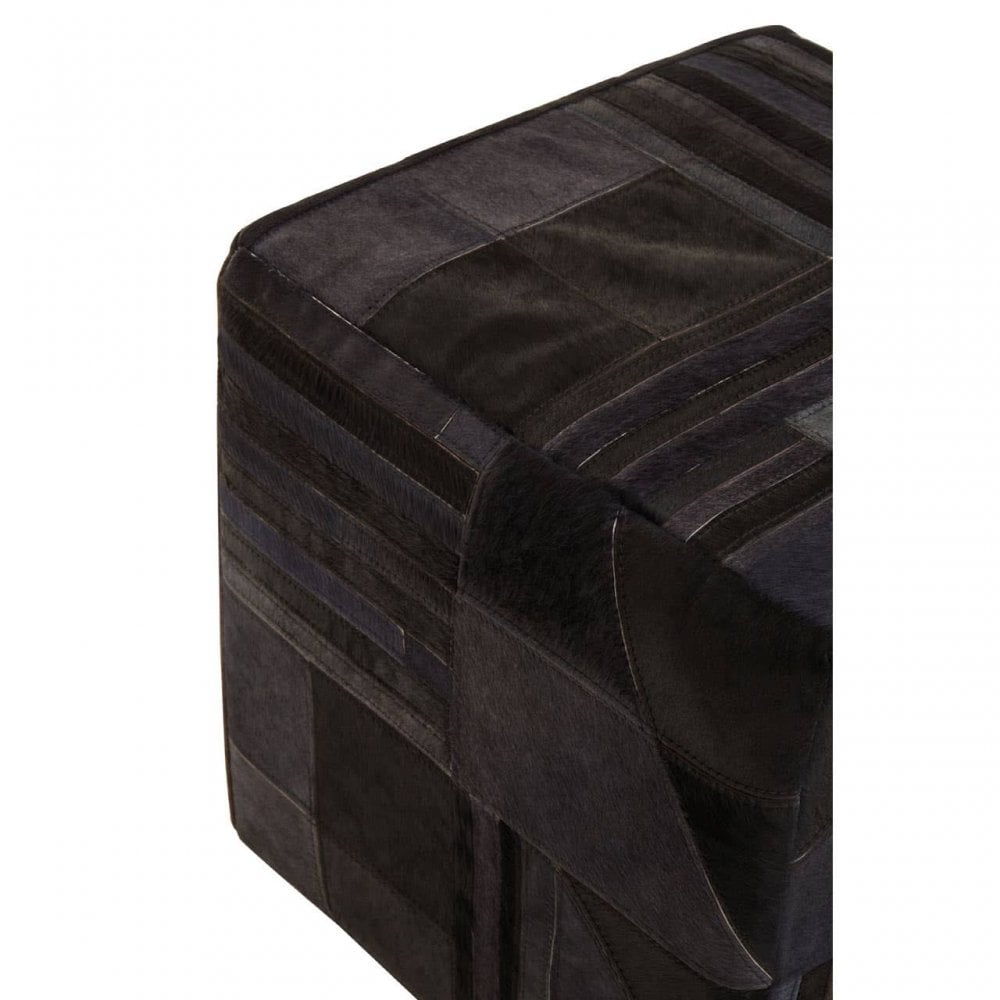 Safira Black And Grey Leather Pouffe