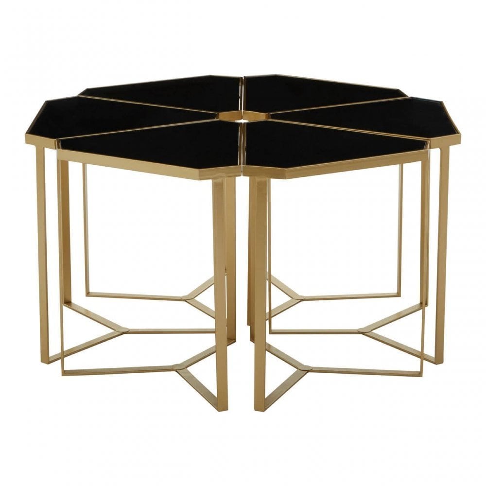 Jodie Six Piece Black Top And  Gold Frame Table Set