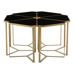 Jodie Six Piece Black Top And  Gold Frame Table Set