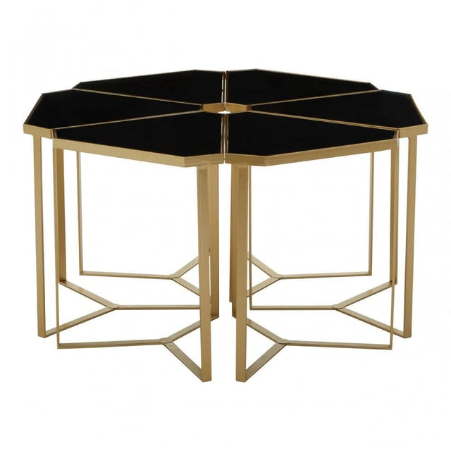 Jodie Six Piece Black Top And  Gold Frame Table Set