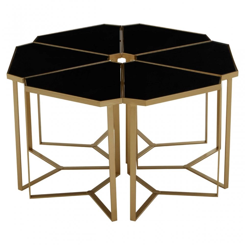 Jodie Six Piece Black Top And  Gold Frame Table Set