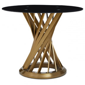 Anzio Black Glass And Gold Hourglass Base Dining Table