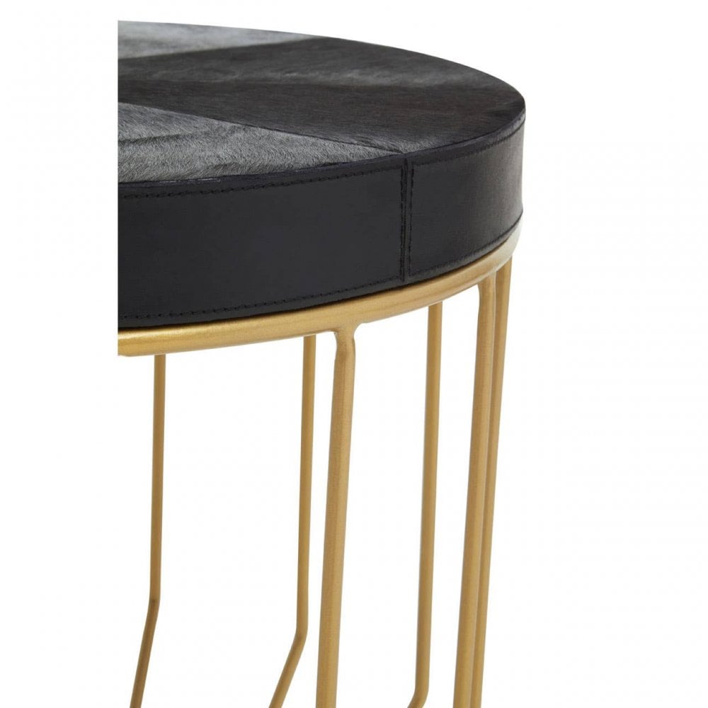 Kensington Townhouse Hair On Hide Black And Gold Round Side Table