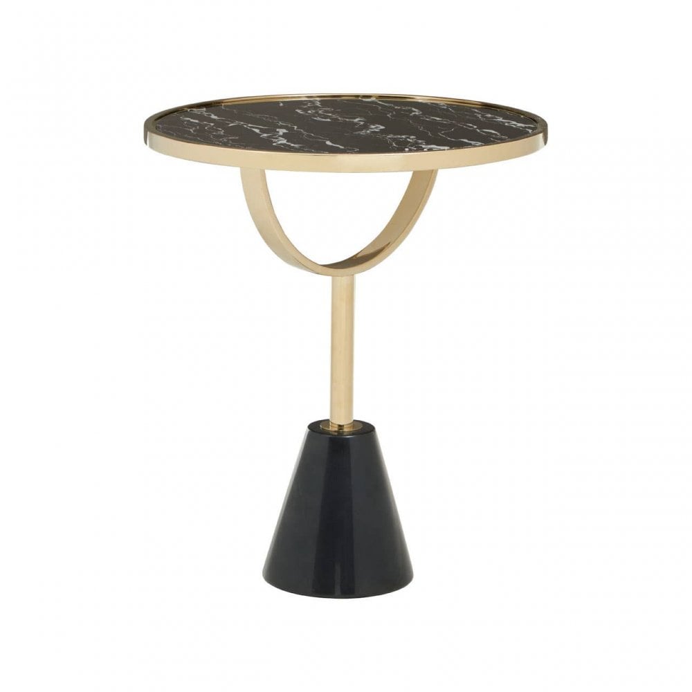 Oria Black Glass Black Marble Base Side Table