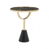 Oria Black Glass Black Marble Base Side Table