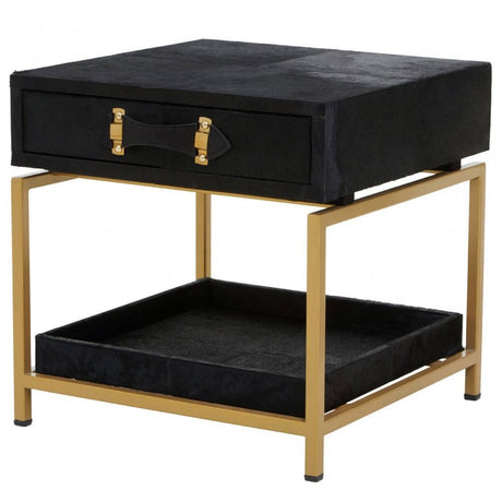 Kensington Townhouse Hair On Hide Black And Gold Bedside Table