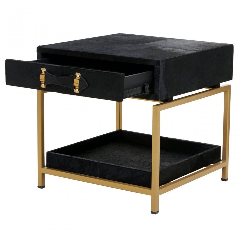 Kensington Townhouse Hair On Hide Black And Gold Bedside Table