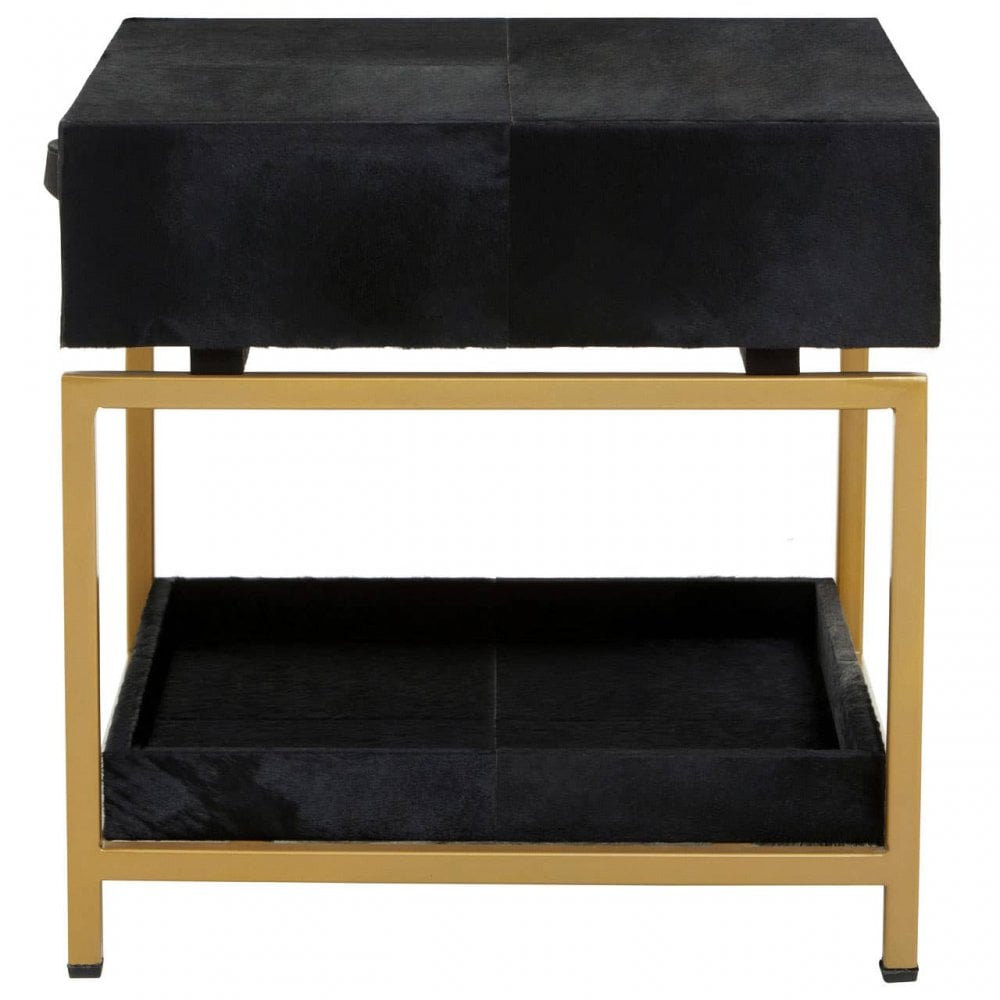 Kensington Townhouse Hair On Hide Black And Gold Bedside Table