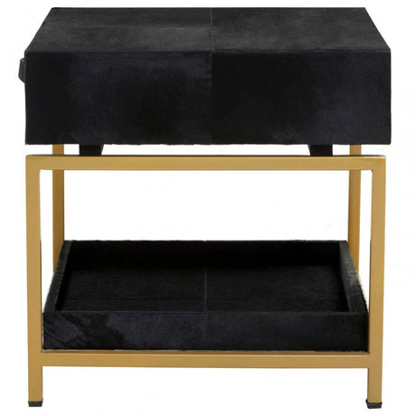 Kensington Townhouse Hair On Hide Black And Gold Bedside Table