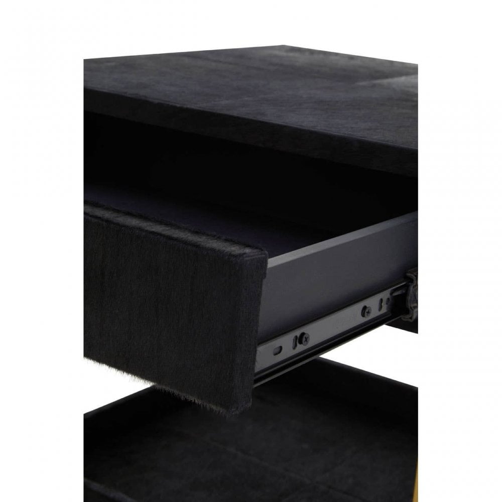 Kensington Townhouse Hair On Hide Black And Gold Bedside Table