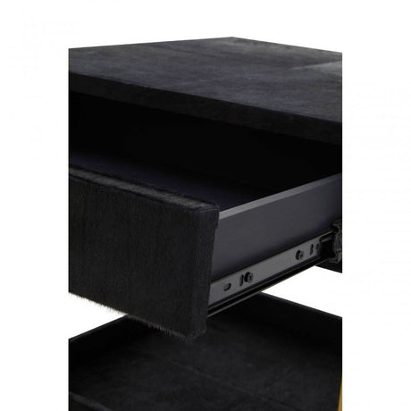 Kensington Townhouse Hair On Hide Black And Gold Bedside Table