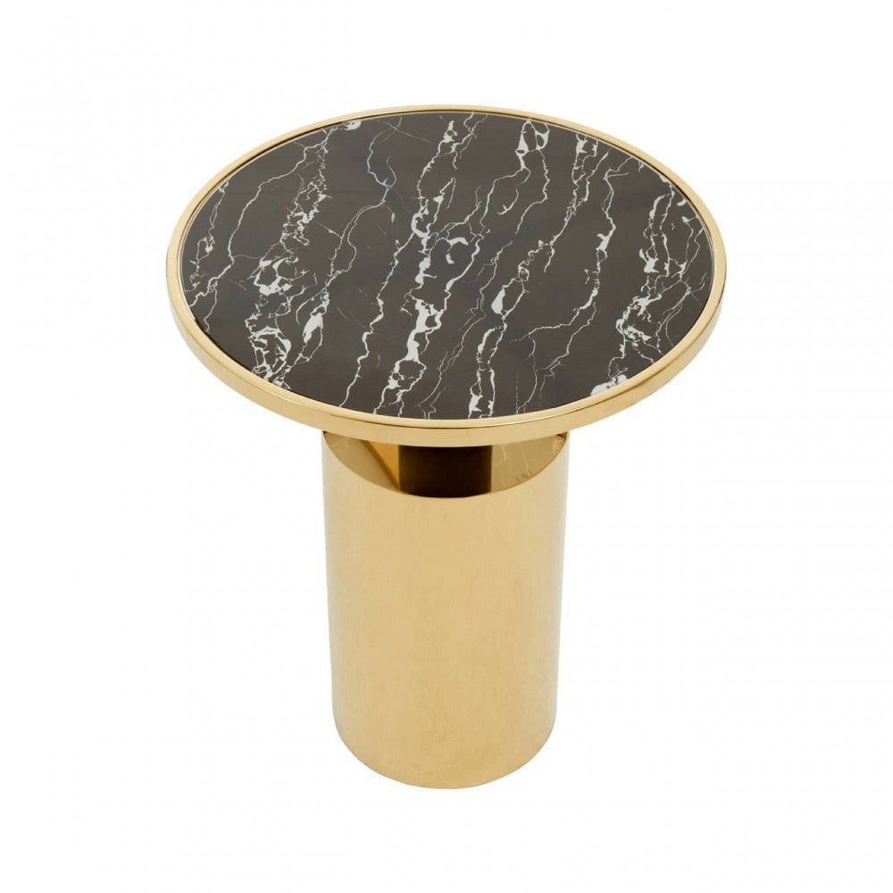 Oria Black Marble Effect Gold Base Side Table