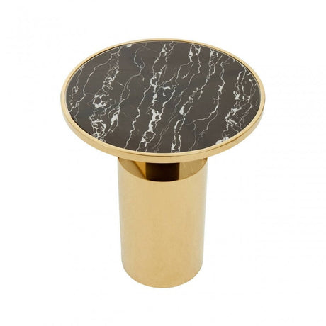 Oria Black Marble Effect Gold Base Side Table