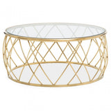 Ackley Clear Glass And Gold Frame Round Coffee Table.