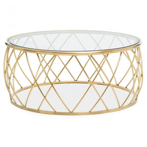 Ackley Clear Glass And Gold Frame Round Coffee Table.