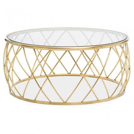 Ackley Clear Glass And Gold Frame Round Coffee Table.