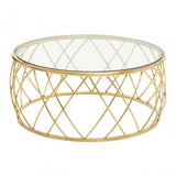 Ackley Clear Glass And Gold Frame Round Coffee Table.