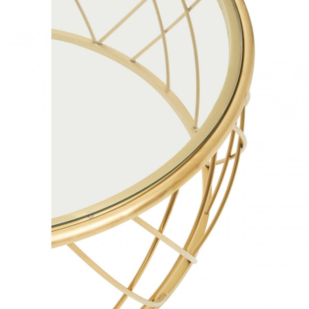 Ackley Clear Glass And Gold Frame Round Coffee Table.