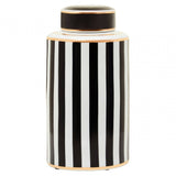 Doria Large Black And White Stripe Ceramic Jar
