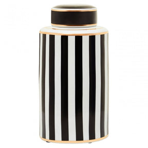 Doria Large Black And White Stripe Ceramic Jar