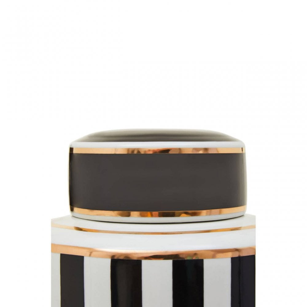 Doria Large Black And White Stripe Ceramic Jar