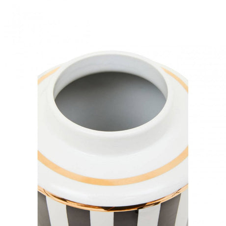 Doria Large Black And White Stripe Ceramic Jar