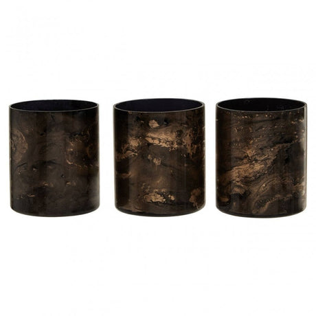 Gaia Set Of 3 Black And Gold Tealight Holders