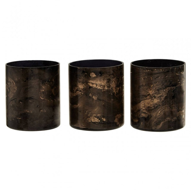 Gaia Set Of 3 Black And Gold Tealight Holders