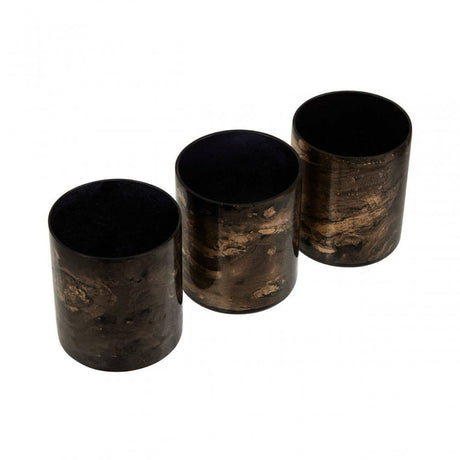 Gaia Set Of 3 Black And Gold Tealight Holders