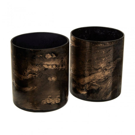 Gaia Set Of 3 Black And Gold Tealight Holders