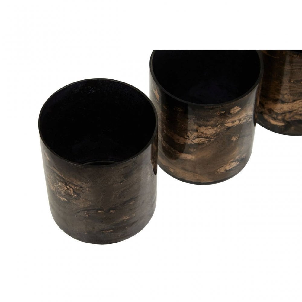 Gaia Set Of 3 Black And Gold Tealight Holders