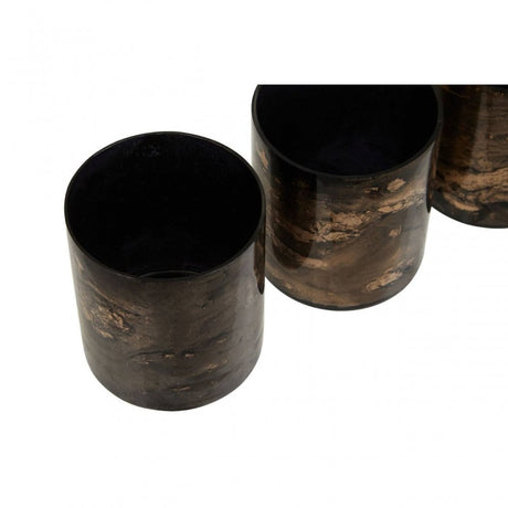 Gaia Set Of 3 Black And Gold Tealight Holders