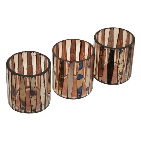 Gaia Set Of 3 Pink Tealight Holders