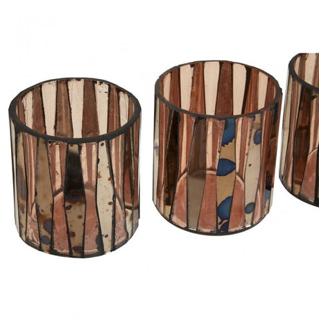 Gaia Set Of 3 Pink Tealight Holders