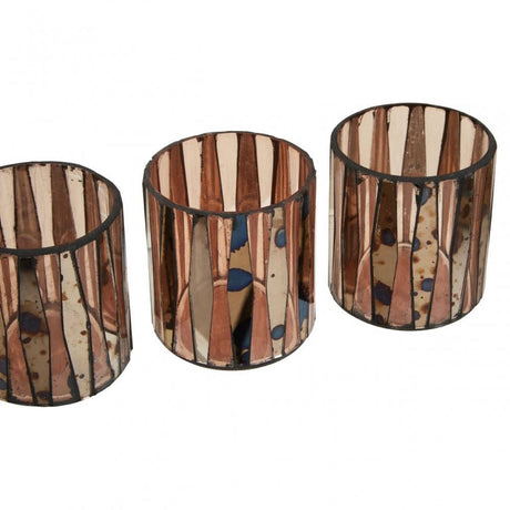Gaia Set Of 3 Pink Tealight Holders