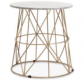 Mandoli White Marble Round Side Table