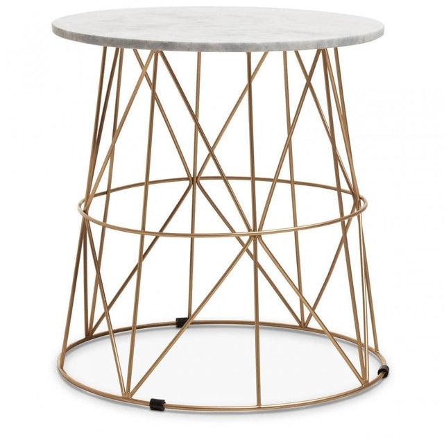 Mandoli White Marble Round Side Table