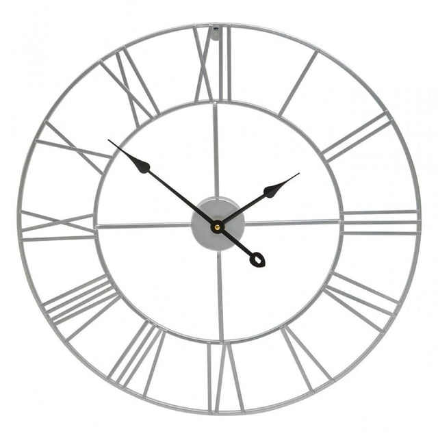 Genova Small Silver Metal Roman Numeral Wall Clock