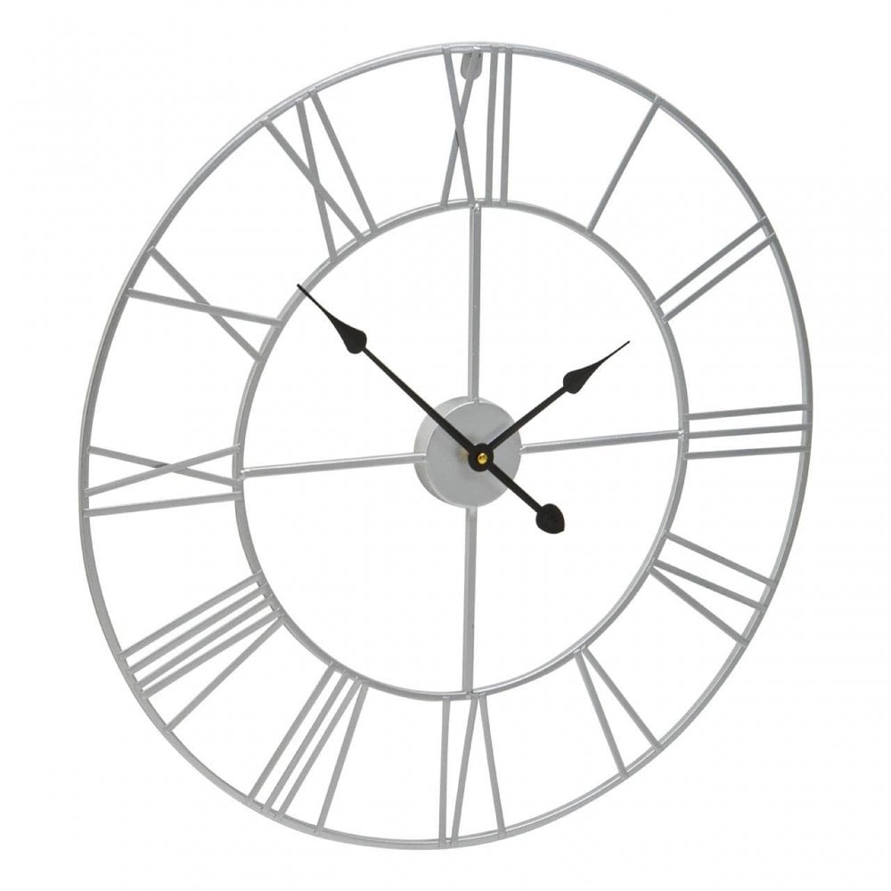 Genova Small Silver Metal Roman Numeral Wall Clock