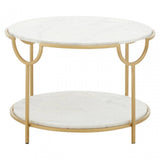 Pali White Marble Two Tier Round Side Table