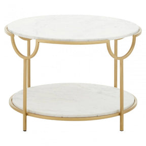 Pali White Marble Two Tier Round Side Table