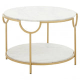 Pali White Marble Two Tier Round Side Table
