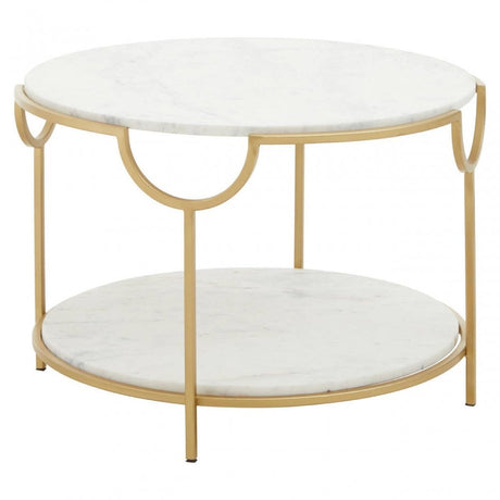 Pali White Marble Two Tier Round Side Table