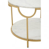Pali White Marble Two Tier Round Side Table