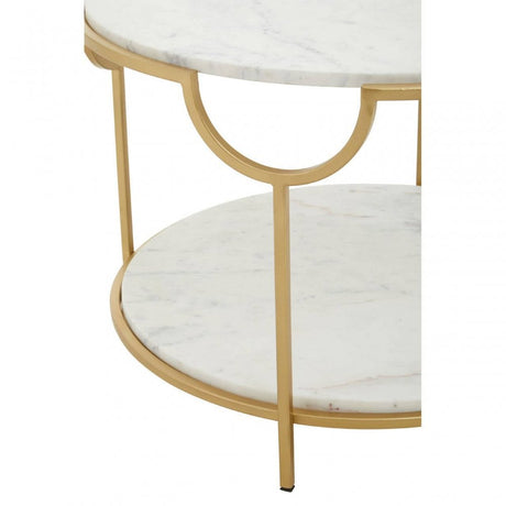 Pali White Marble Two Tier Round Side Table